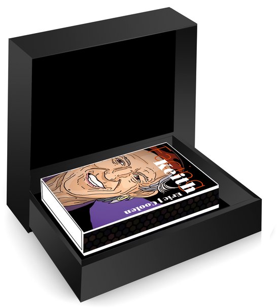 Een boek getiteld 'Facing Keith' van Eric J. Coolen, gepresenteerd in een luxe zwarte geschenkdoos.
