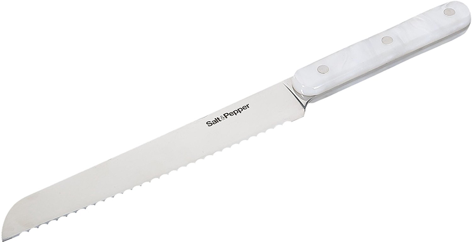 Fameilleur broodmes parelmoerlook wit Chop - roestvrijstalen scherp keukenmes, voor snijden van vlees, vis, groente en brood, vaatwasserbestendig, voedselveilig, keukengerei voor thuis, restaurant en horeca, mooi als cadeau
