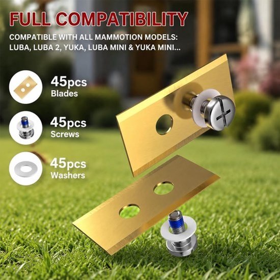 45 stuks vervangmessen voor grasmaaiers - met schroefdraadbevestigingsschroef - 0,9 mm dik - robotmaaier - compatibel met Gardena/Husqvarna/Mammotion Luba-serie — afbeelding 2