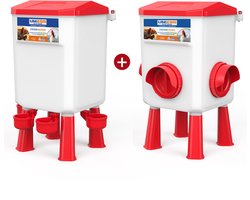 UniEgg® XL Feeder 12kg + XL Drinker 11 Liter (Rood) - automatisch en innovatief , inclusief ophangset en poten - drinkbak kip en ander pluimvee of gevogelte
