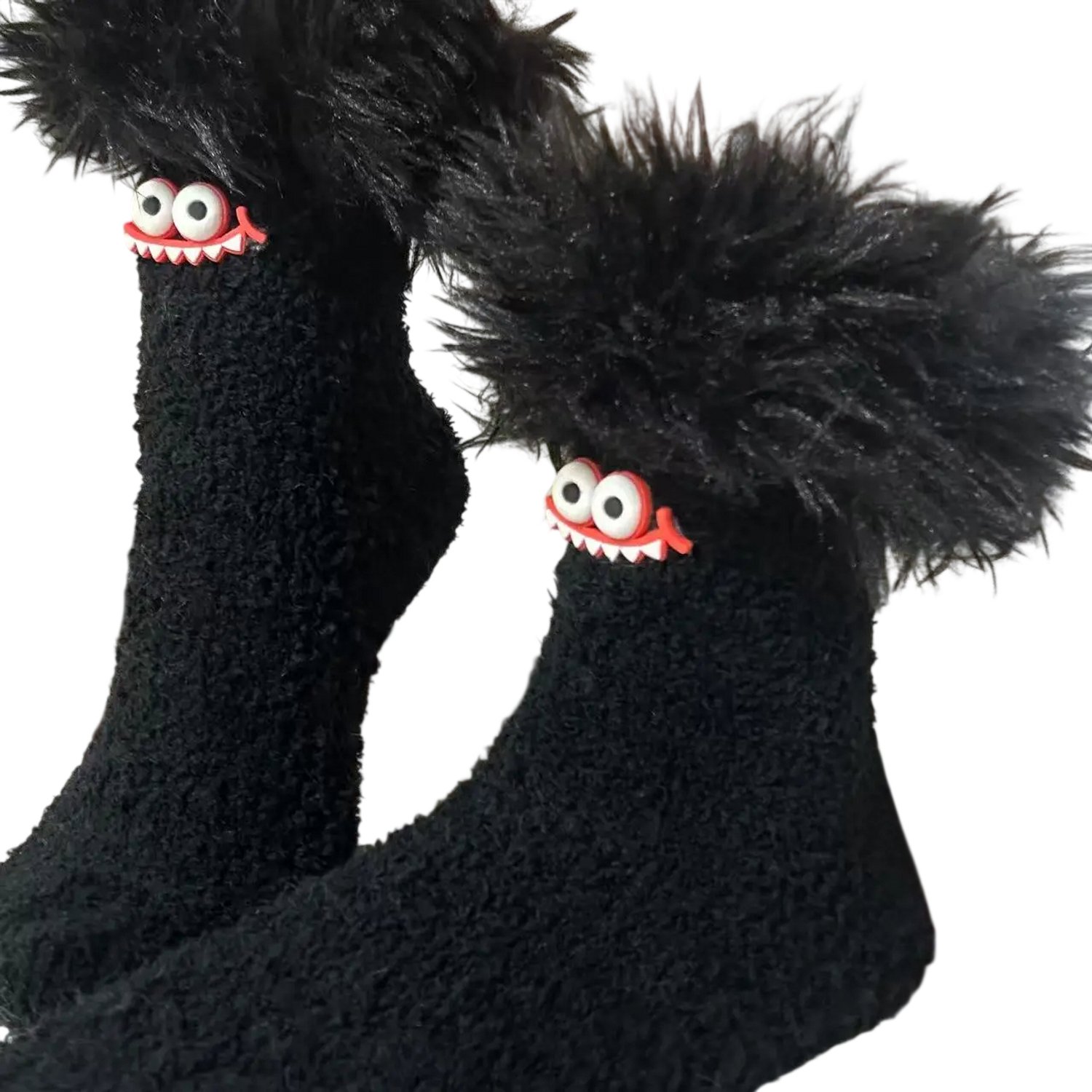 1 Paar Dames Warme Sokken – Zachte Fleece Slaapsokken Dikke Huissokken met Cartoonprint Comfortabele Pantoffelsokken Warme Vloersokken voor Dames Zwart