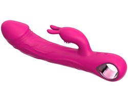 Luxe Konijnen Vibrator met Ring - Oplaadbare G-Spot & Klitoris Massager - Dual Stimulatie Seksspeeltje met Basisring - Waterdichte Vibrator - Fluisterstil & Huidvriendelijk Siliconen - Fuchsiaroze