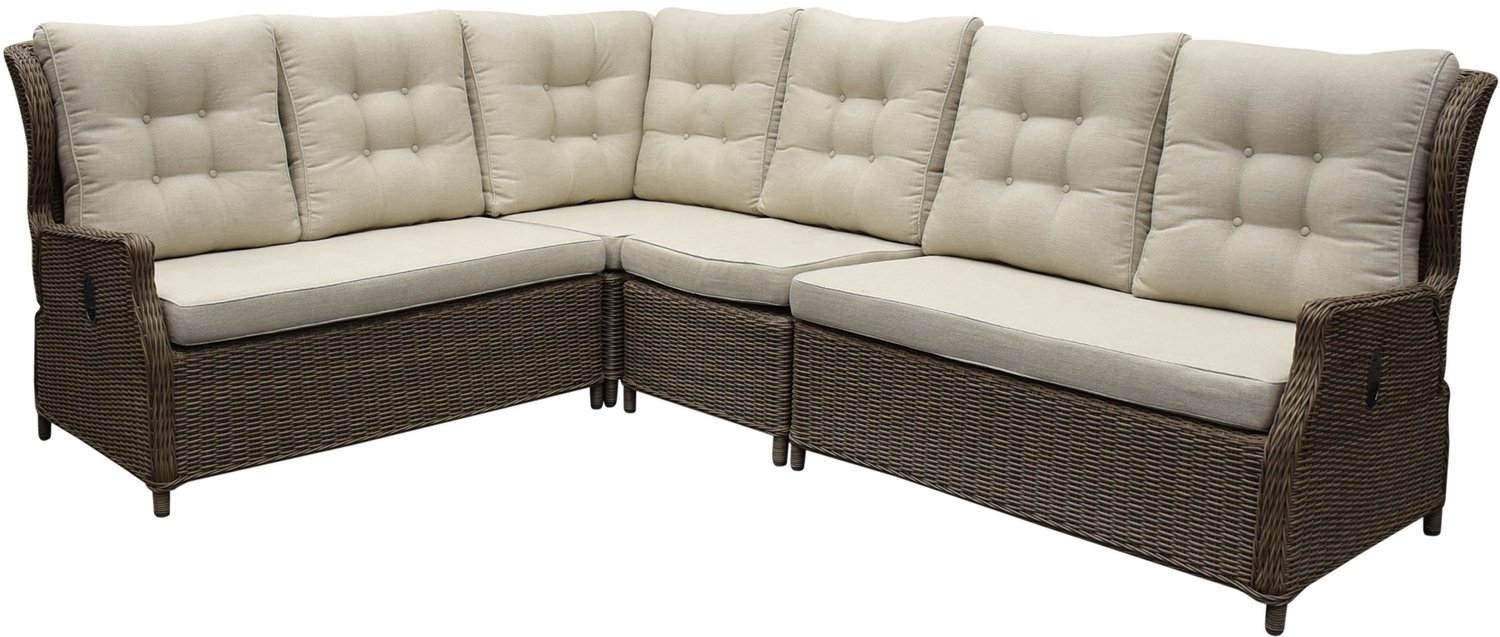 AVH-Collectie Ibiza hoek loungeset 4 delig verstelbaar bruin wicker | naturel mixed weave kussen Bruin / Terre