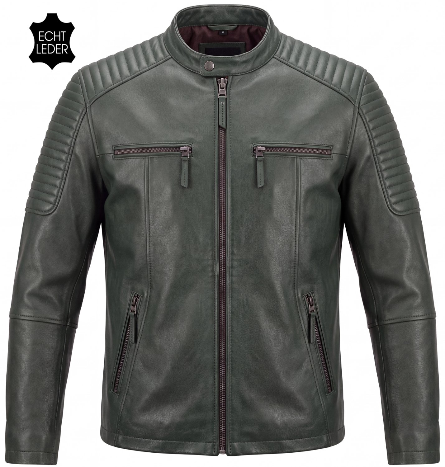 Vinto® Leren Jas Heren - 100% Echt Lams Leer - Winterjas - Biker Jack - Met Zakken en Binnenzak - Tussenjas - Winddicht - Groen - Maat XXL