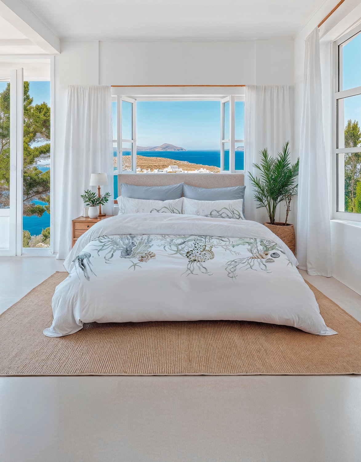Heckettlane Dekbedovertrek Agnia - Wit - Dekbedovertrek van 100% Katoen-Satijn - Zee - Dekbedovertrek 260x200-220 cm - Lits-Jumeaux XL - Milos Agnia White