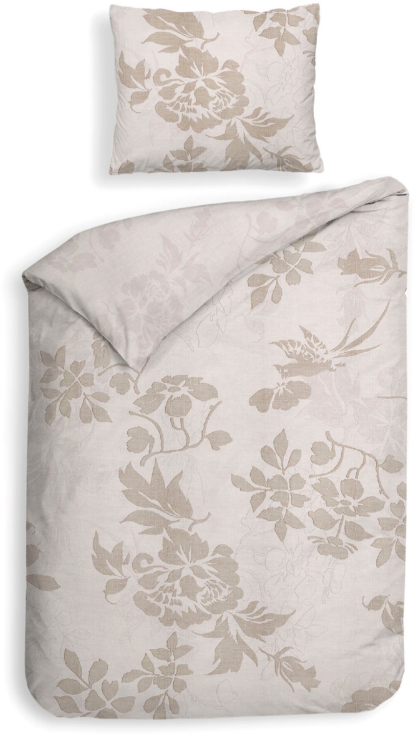 Heckettlane Dekbedovertrek Ling - Dekbed met instopstrook - Beige - Dekbedovertrek van 100% Katoen-Satijn - Bloemen - 140x200-220 cm + 1 sloop 60/70 cm - Cambridge Ling Beige