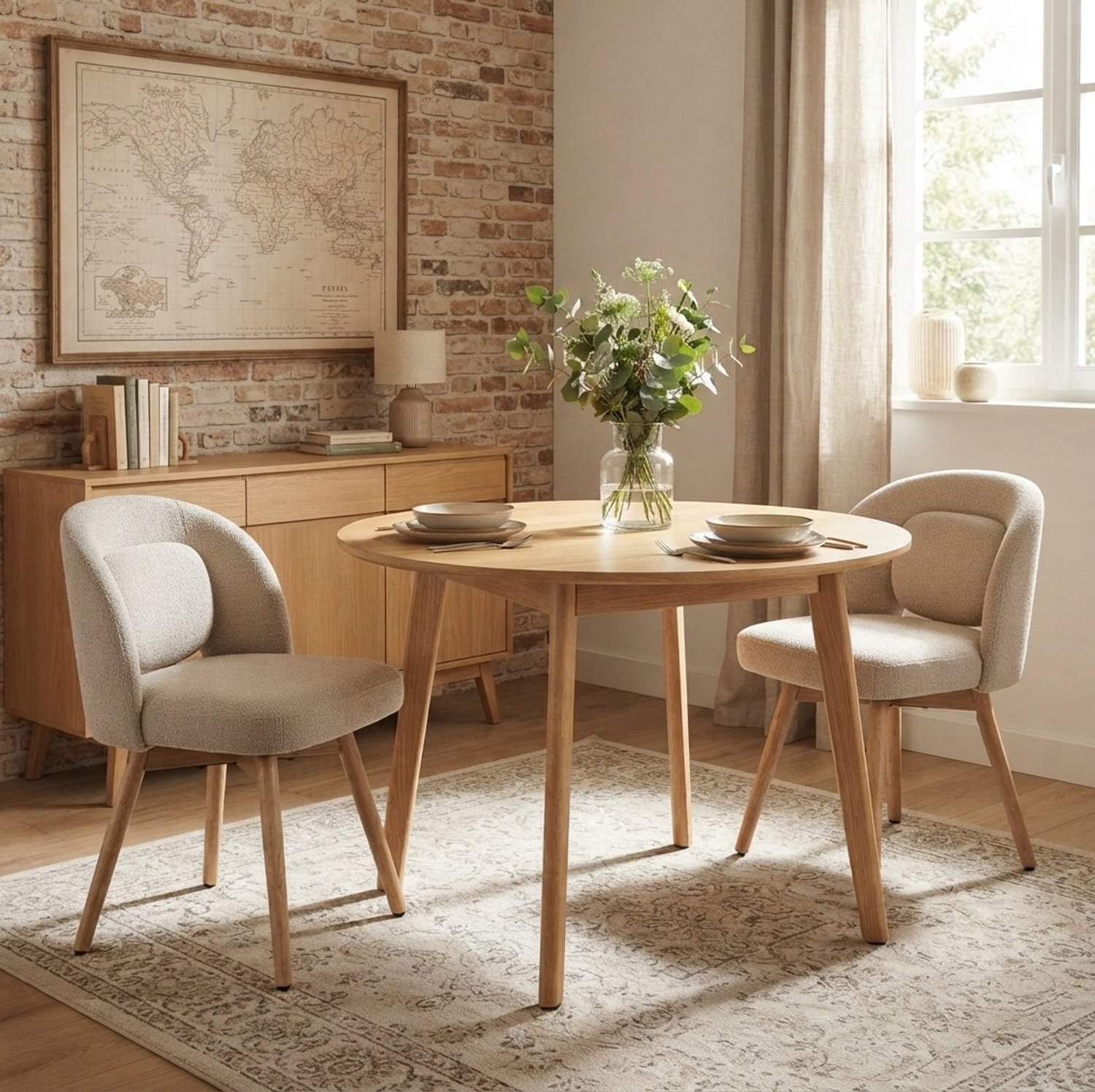 CHICFURN Eetkamerstoel set van 2 - 360 graden draaibaar - Houten poten - Beige