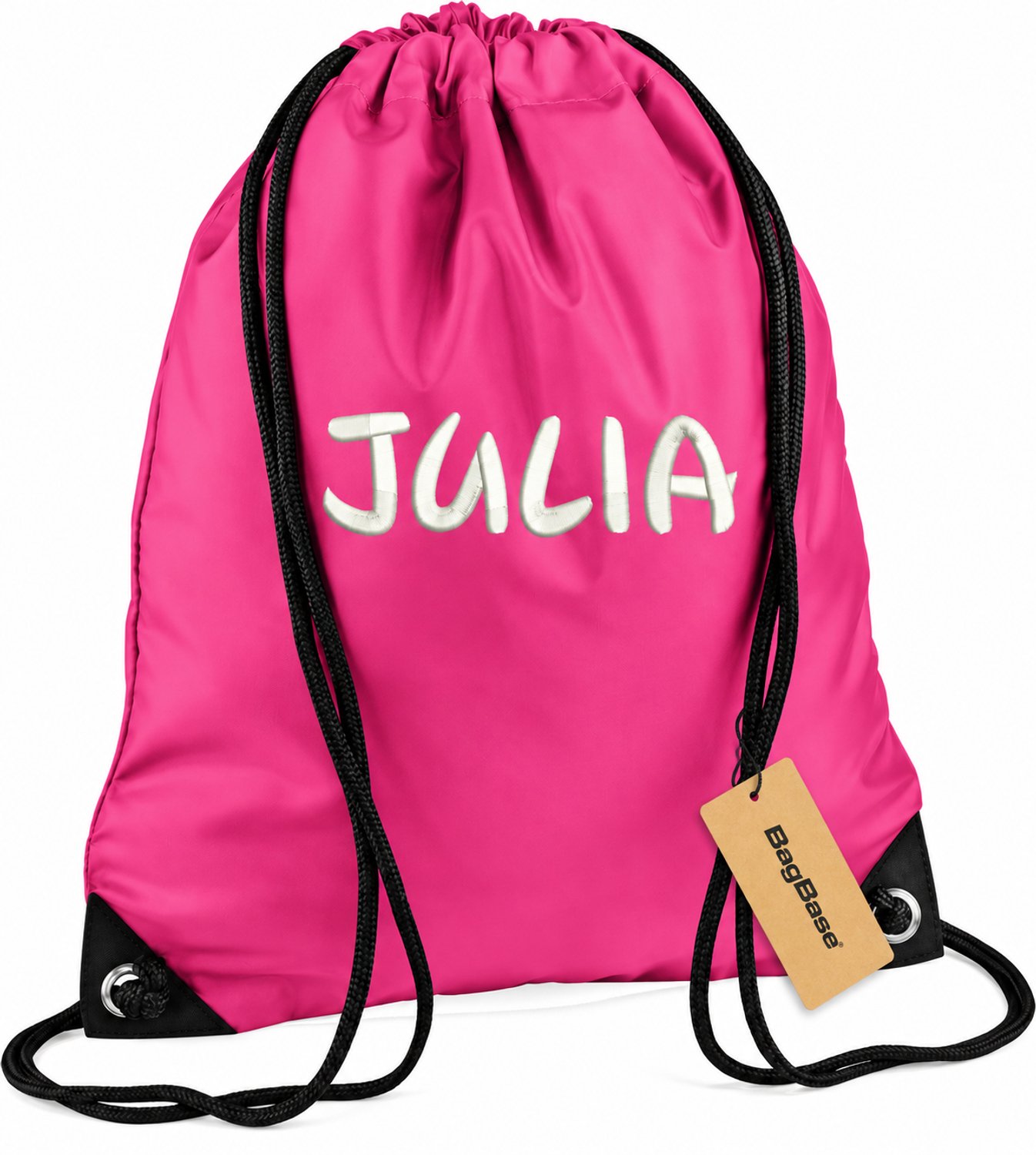 Premium zwemzak kleur Fuchsia met naam geborduurd | 27 verschillende kleuren | gepersonaliseerd | Bagbase
