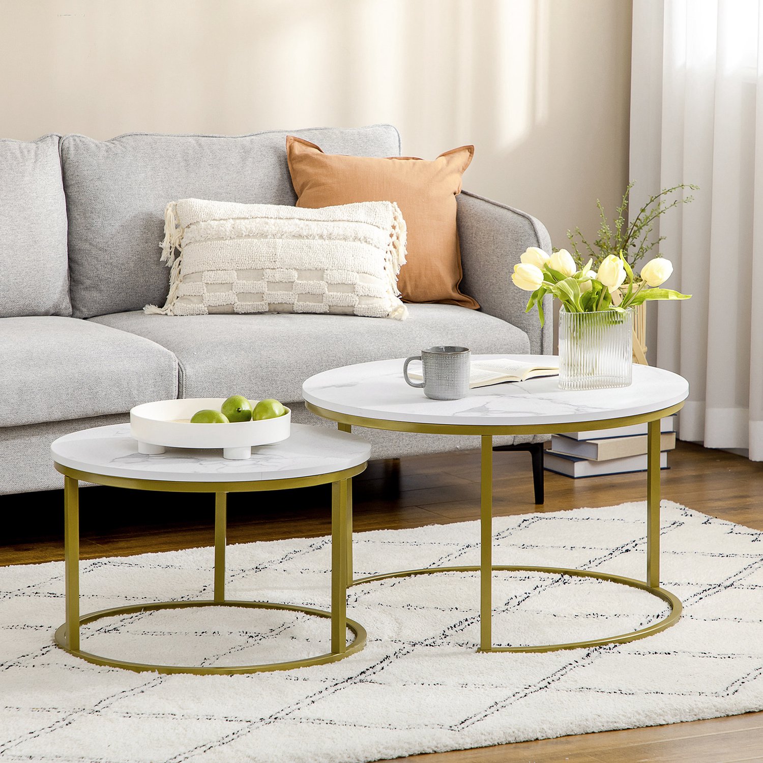 CHICFURN Salontafel - Stapelbaar - Set van 2 - Wit en goud