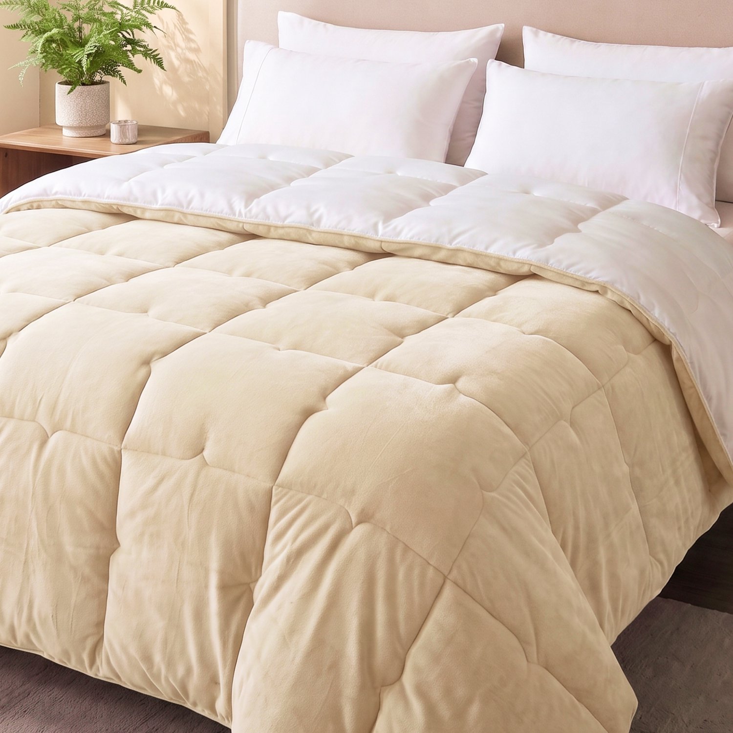 FLANDRIA Ultrazacht Omkeerbaar Winterdekbed 600 g/m², Warm en Heerlijk Zacht, 220x240cm, 2 Personen, Crèmewit