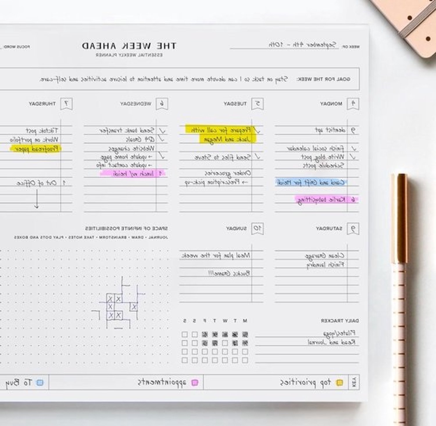 Weekplanner - Agenda-organisator - Verhoogt productiviteit - 50 afscheurbare vellen - 21.5 x 28 cm