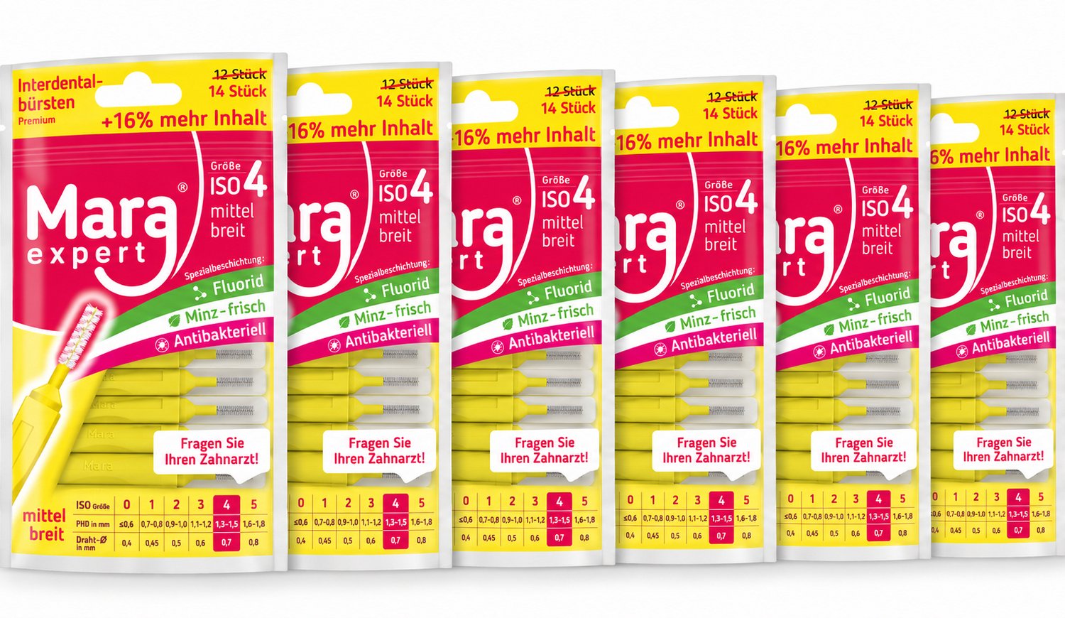 Mara Expert ID Brush Ragers - ISO 4 - Geel - 6 x 14 stuks - Voordeelverpakking