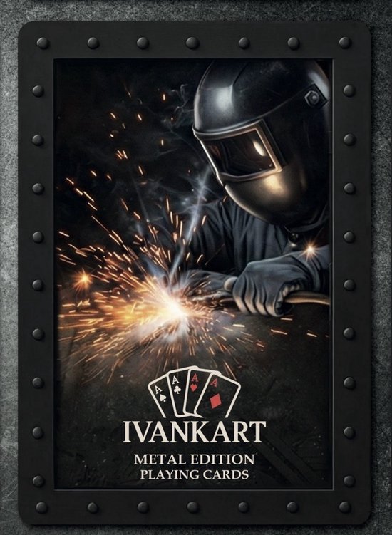 IVANKART Metal Edition speelkaarten in een zwarte doos met afbeelding van lasser en vonken.