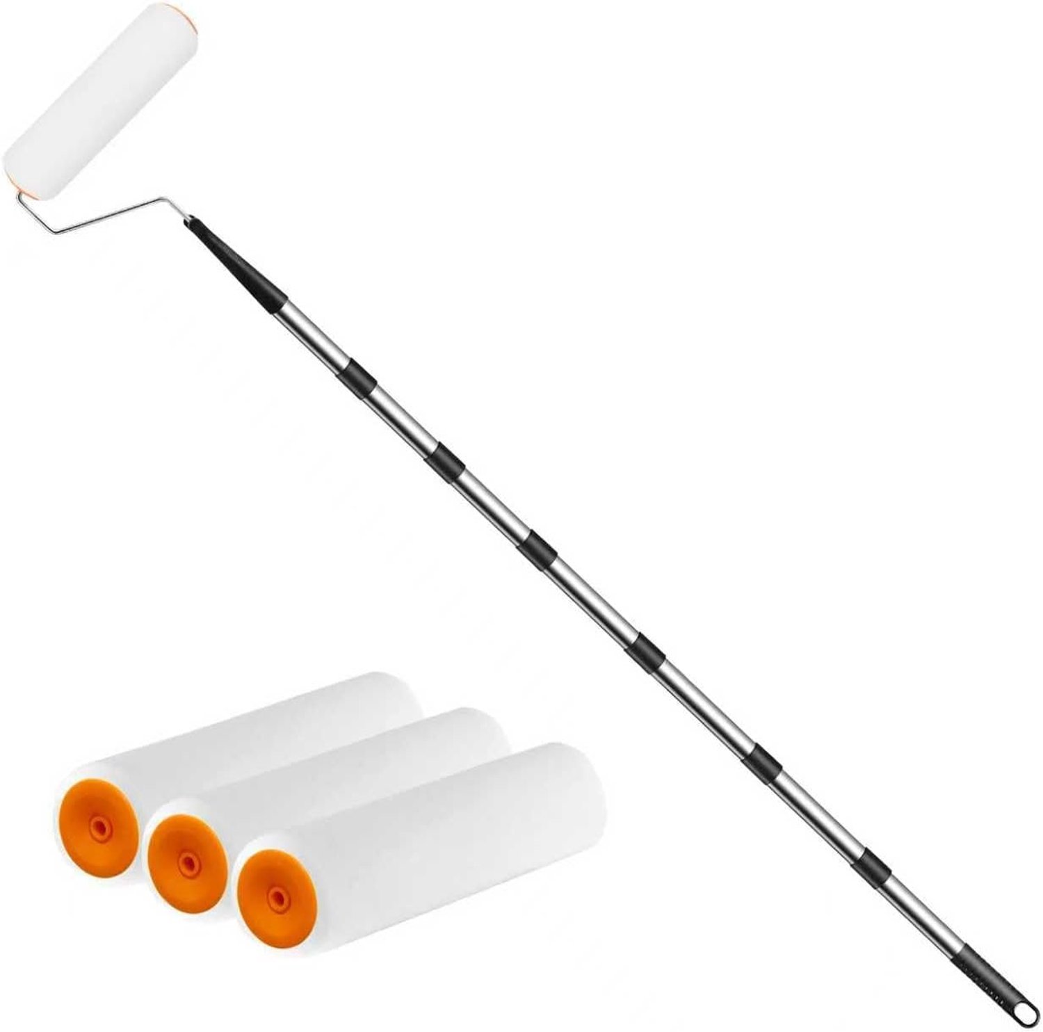 Verfroller 3 stuks - Uittrekbare handgrepen - Dikke steel - Voor muren en plafonds - Homevero