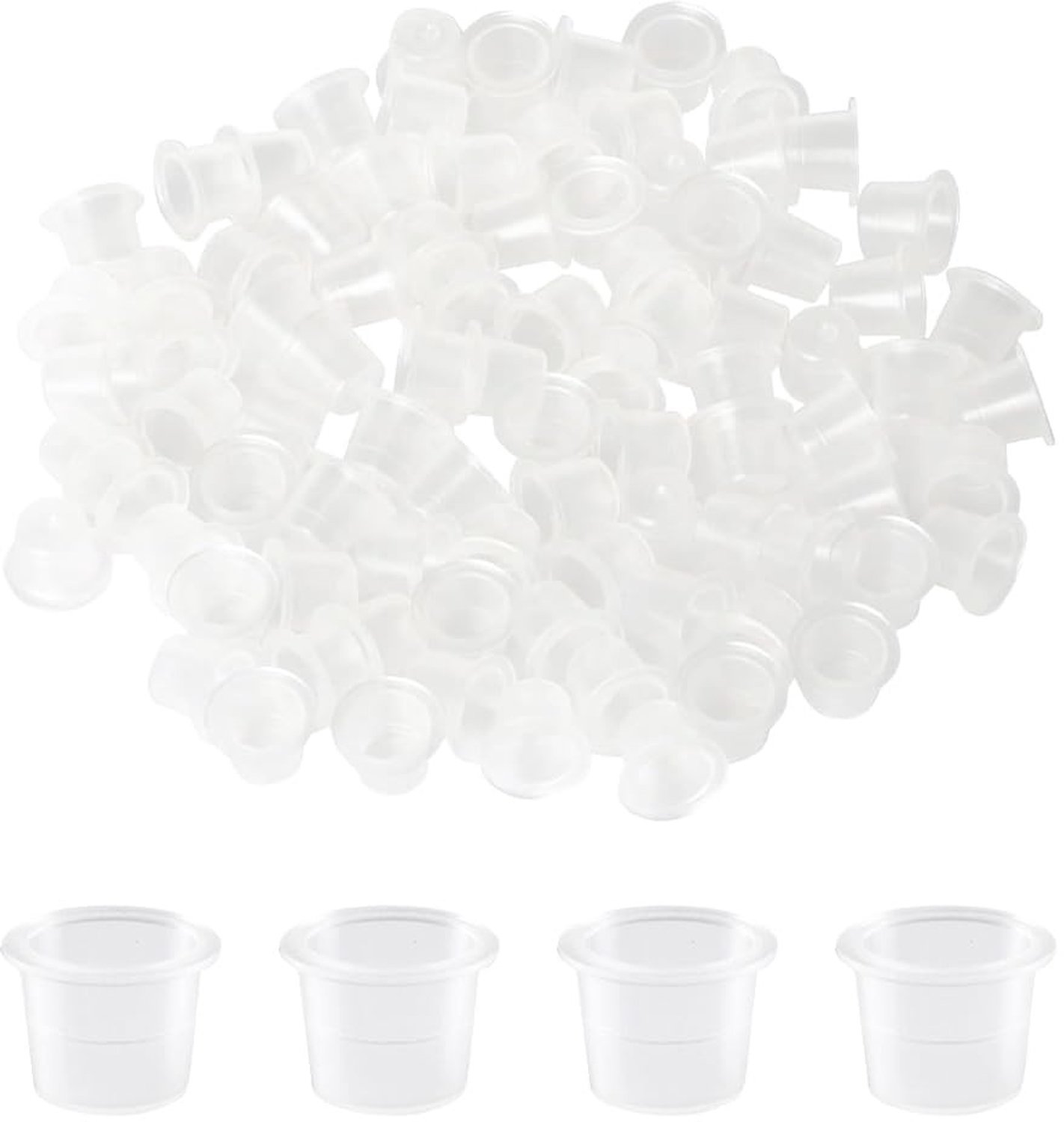 Inktbekers 300 stuks - Plastic Pigmentbekers - Tatoeage Inktdoppen - Transparant - Praktisch voor Make-up - Afmetingen 1,2 cm x 0,9 cm