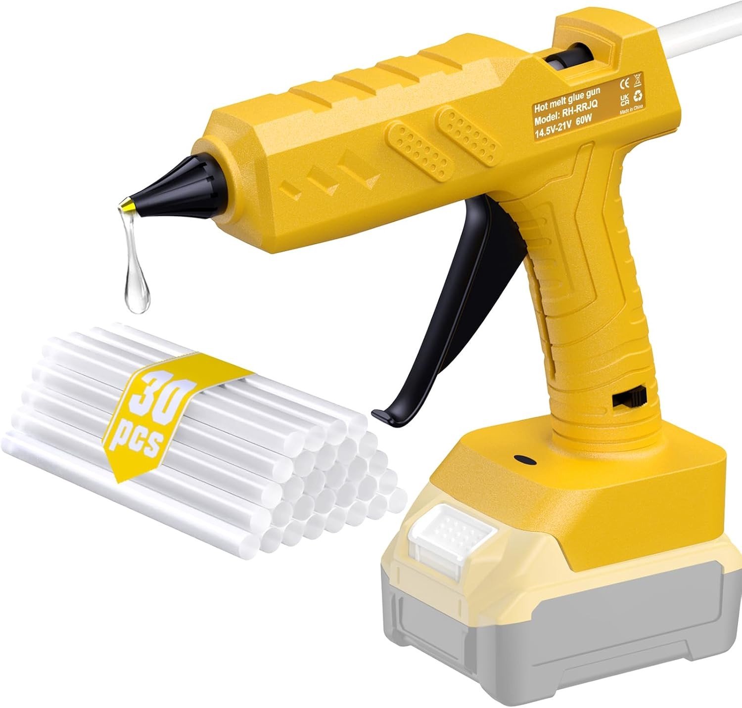 Draadloze Hot Glue Gun voor 20V Accu, Perfect voor Reparaties, Creatieve Projecten en DIY met 30 x 11 mm Lijmsticks