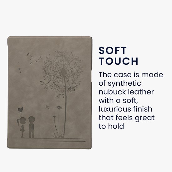 kwmobile e-reader hoesje geschikt voor Pocketbook InkPad One hoes - Ereader flip case met standaard - Kunstleren e reader cover - Paardenbloemen Liefde design in grijs — afbeelding 5