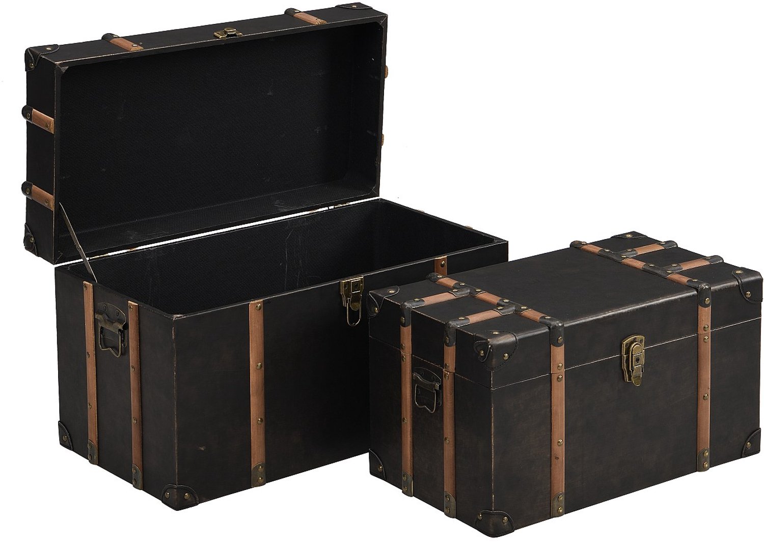 Vente-unique Set van 2 koffers in hout en MDF - Bekleding in kunstleer - H 34 x B 64 x D 39 cm en H 30 x B 54 x D 30 cm - Donkerbruin - MAHALIA