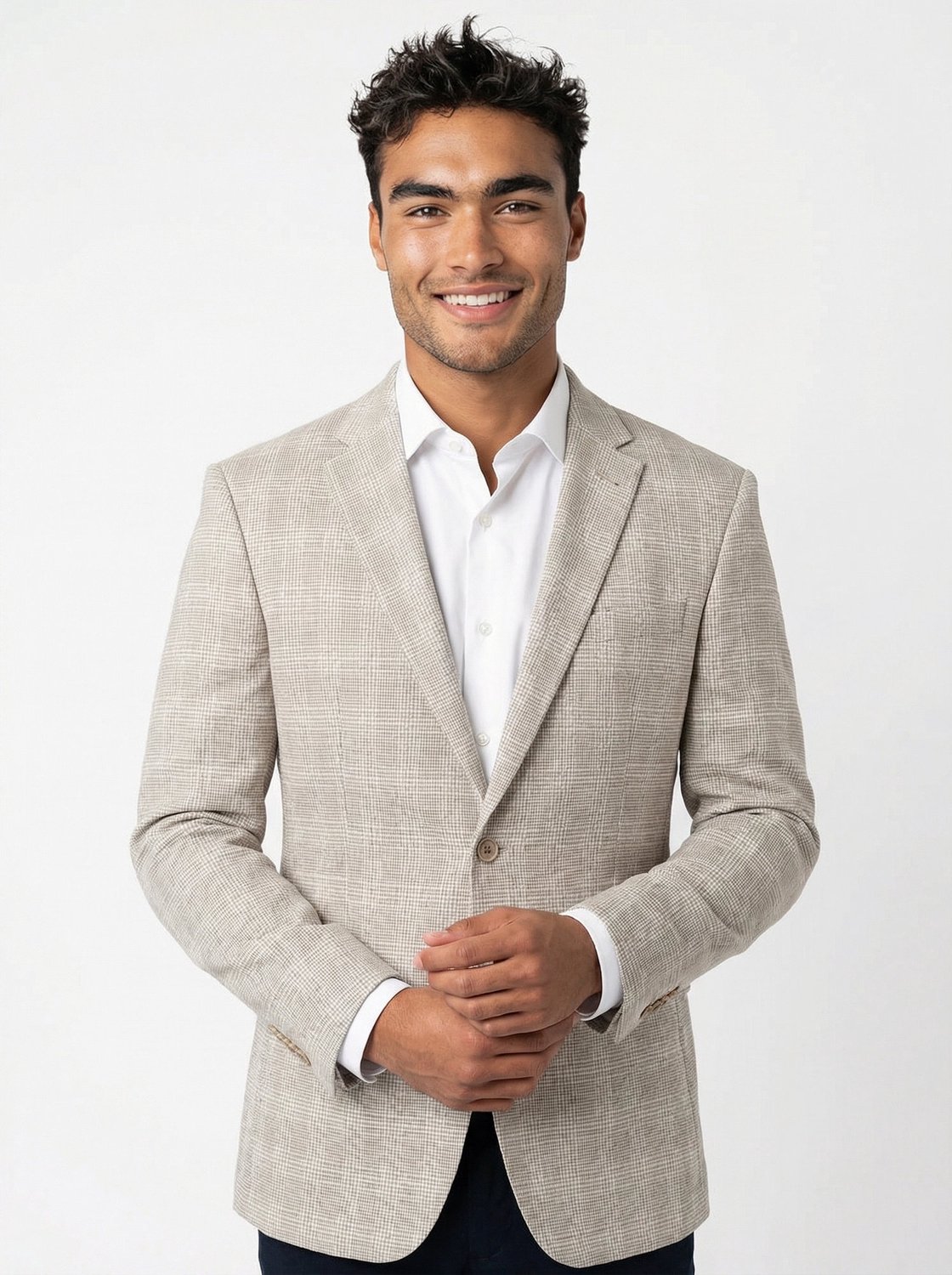 Colbert Geruit Light Sand Jersey - Mister Steven - De Heerenkamer Utrecht