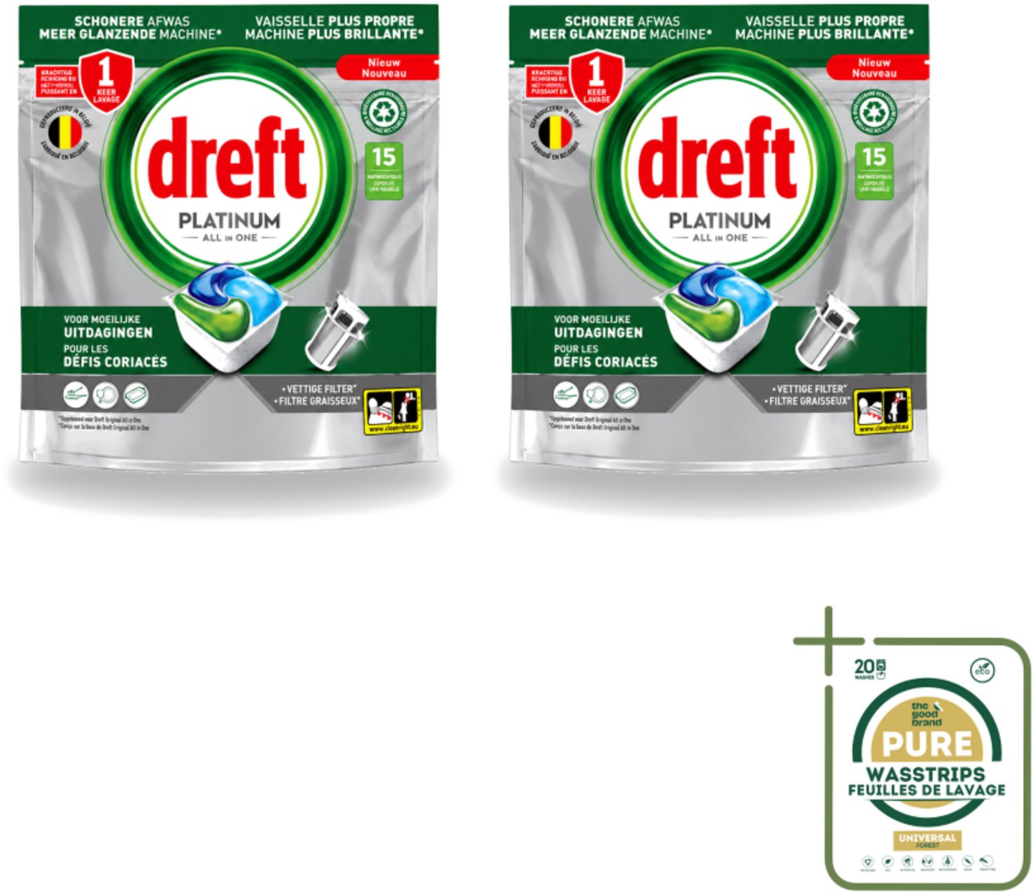2 x Dreft – Vaatwascapsules – Platinum All-in-One – 15 Capsules - Vaatwasmiddel - Vaatwascapsule - Reinigingscapsule - Vetverwijdering - Glansspoelmiddel