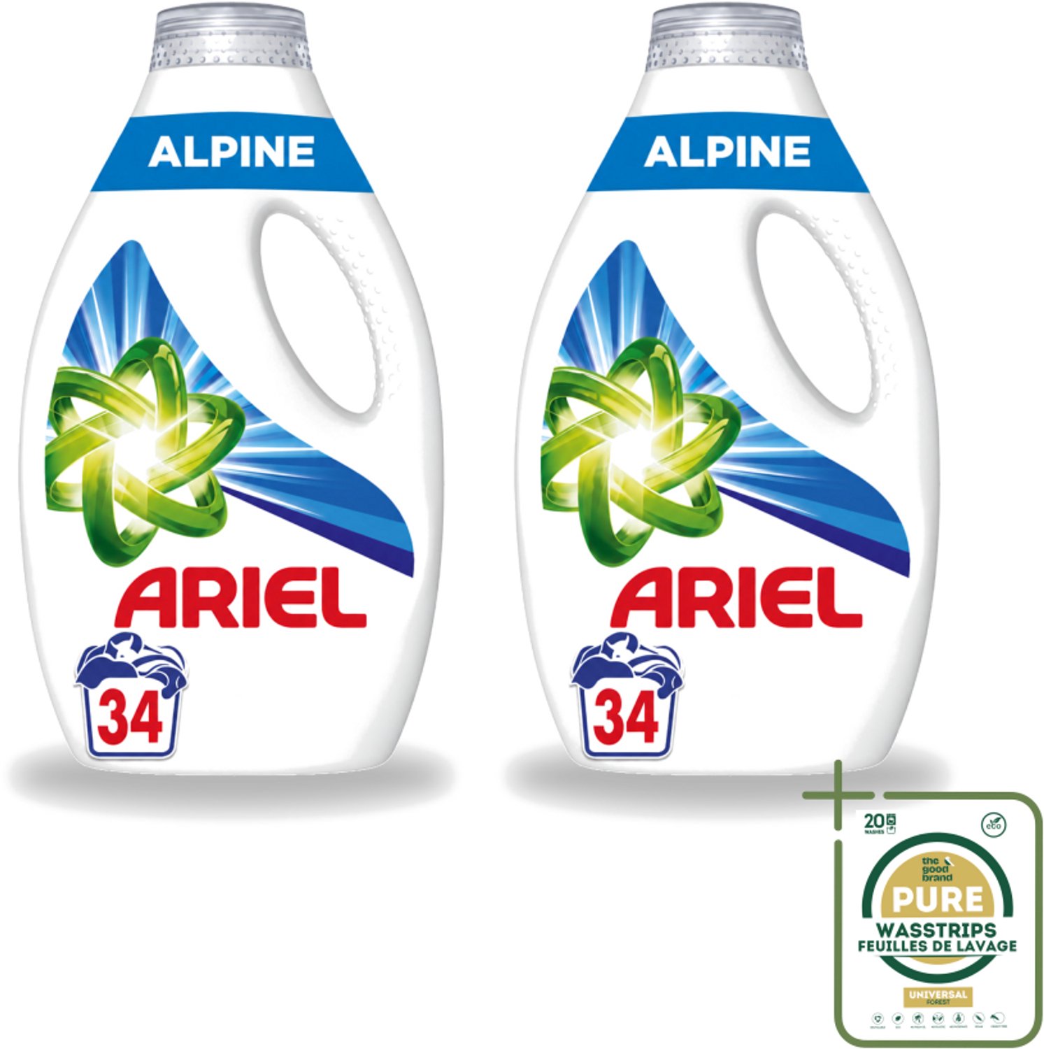 2 x Ariel – Vloeibaar Wasmiddel – Alpine – 1530 ml – 34 wasbeurten - Wasstrips - Ariel Alpine - Vloeibaar Wasmiddel - Koud Wassen - Frisse Geur - Energiezuinig Wasmiddel