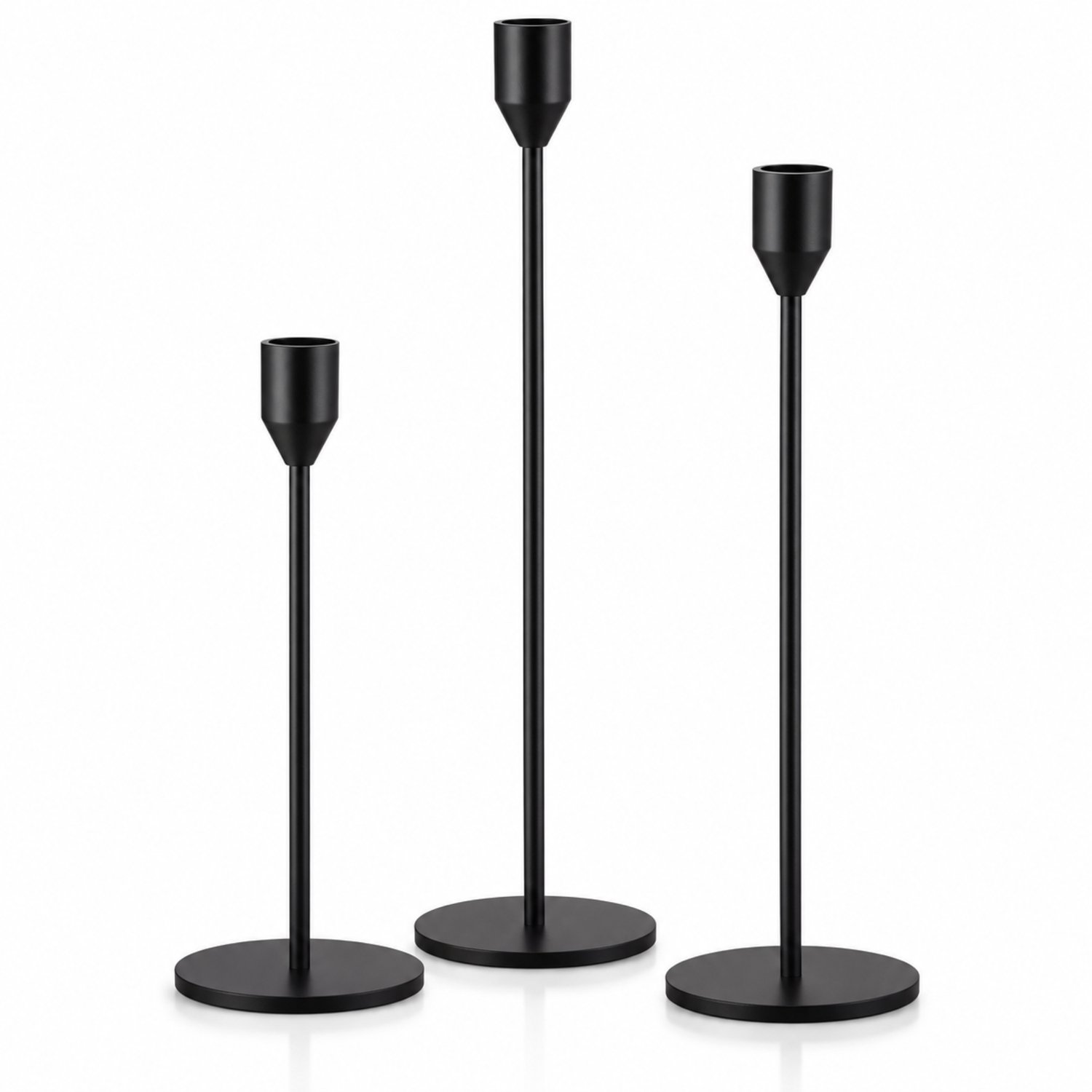 Caimco Kandelaars Zwart – Set van 3 – Metalen Kaarsenhouders – 23, 28 & 33 cm – RVS – Kandelaar voor Dinerkaarsen – Woondecoratie