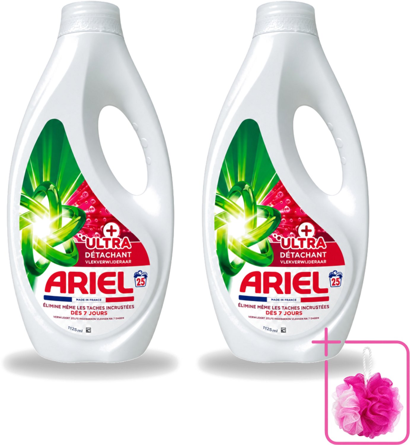 2 x Ariel – Vloeibaar Wasmiddel – Ultra Vlekverwijderaar – 1125 ml – 25 wasbeurten - Bulkverpakking - Vlekverwijderaar - Douchemop - Wasmiddel