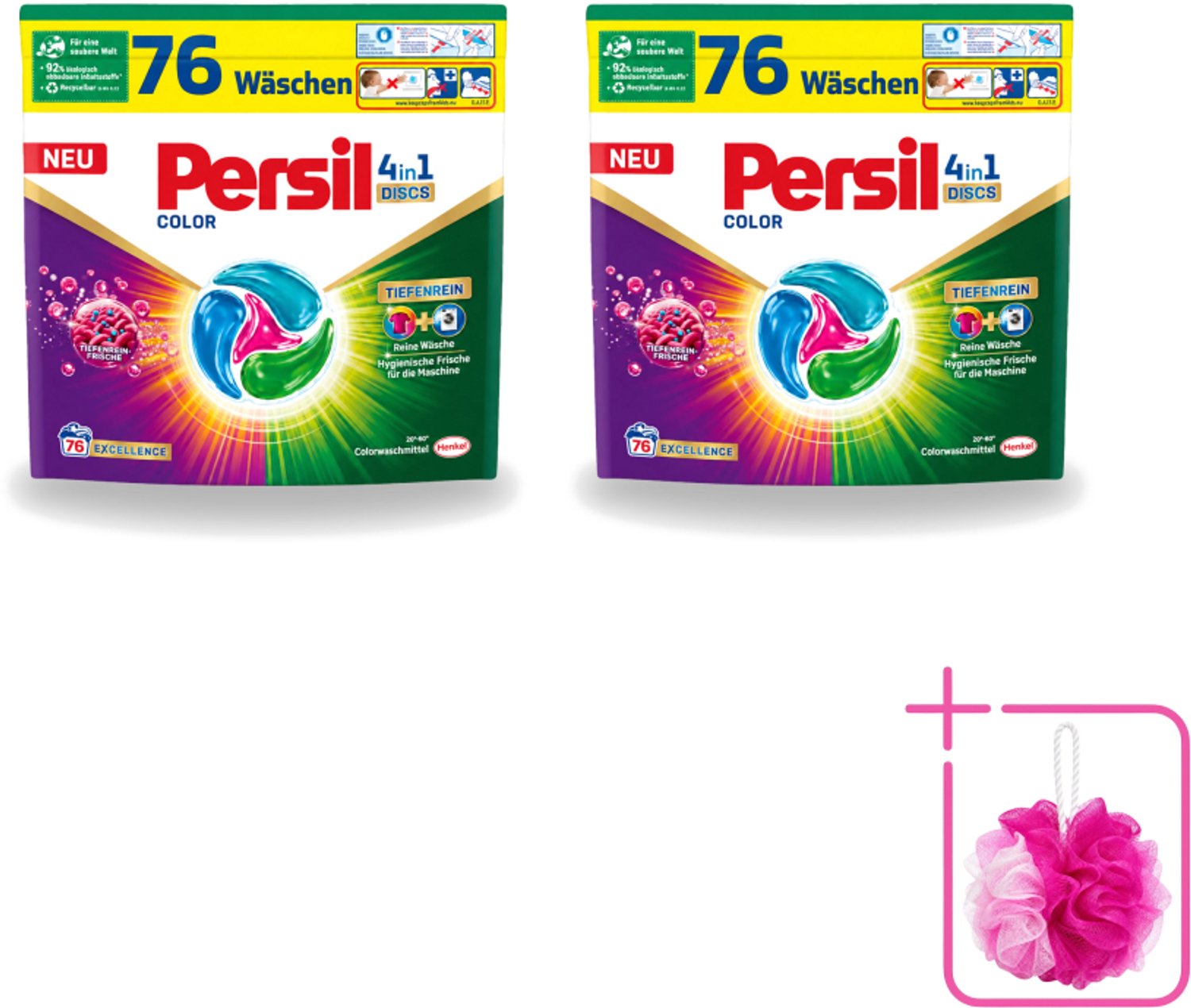 2 x Persil – Wasmiddel Discs 4-in-1 – Color - 76 Capsules - Bulkverpakking - Wasmiddel - Douchemop - Kleuren beschermen