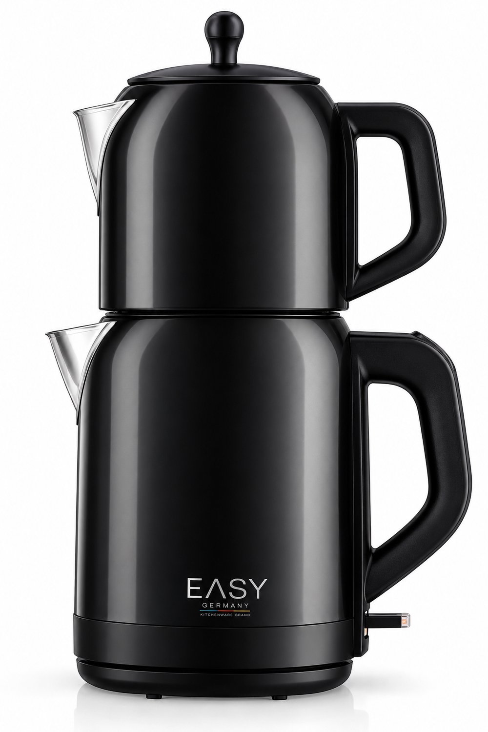 Tobeyz - Easy Germany Demmatik Elektrische Turkse Theemaker - Çay Makinesi - 2200W - 1.7L Waterkoker & 1L Teepot - RVS - Zwart