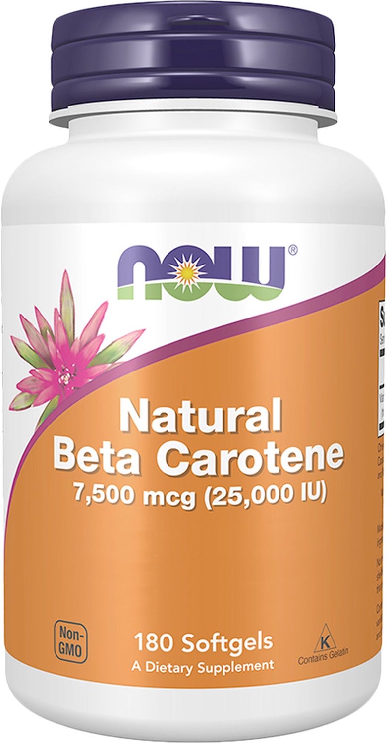 NOW Foods Natuurlijk Bètacaroteen 25.000 IE - 180 Softgels - Provitamine A uit Blakeslea trispora - In extra vierge olijfolie - 1 per dag - NOW Foods