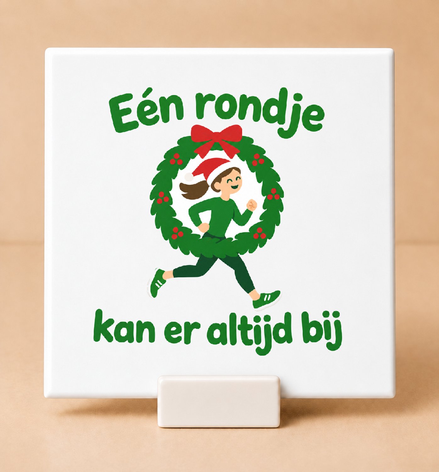 Bedruk King Minimalistische Hardlopers tegen de feestdagenkilo’s Tegel – Scandinavische Wanddecoratie voor Sportliefhebbers - 11 x 11 cm met houder Wit