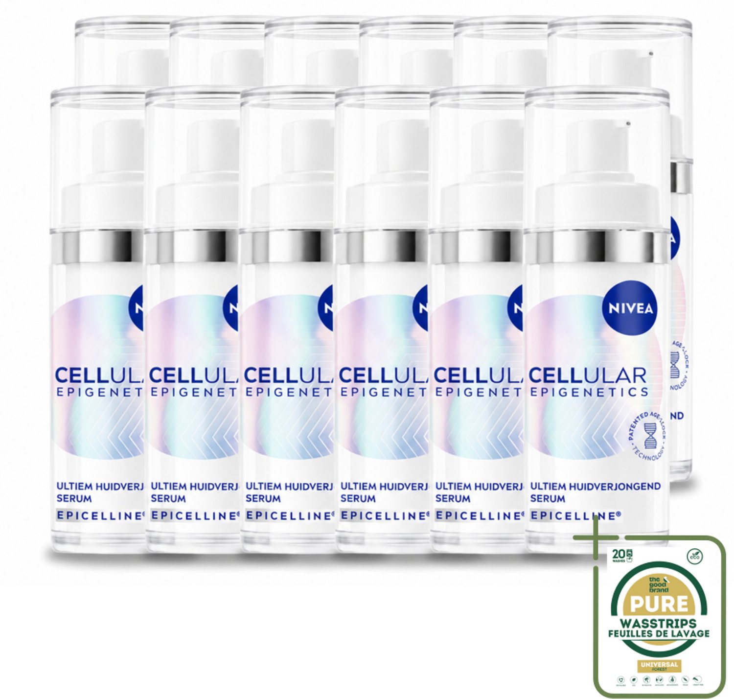 12 x NIVEA – Anti-Age Serum – Cellular Epigenetics – 30 ml - Wasstrips - Anti-ouderdom - Huidverzorging - Jeugdige Huid - Rimpels - Hyaluronzuur