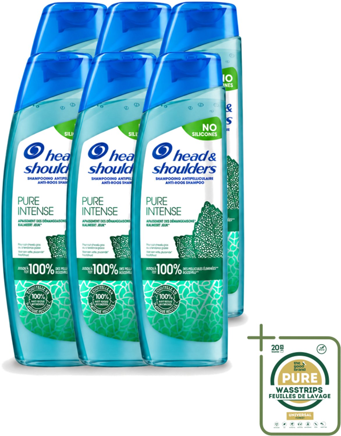 6 x Head & Shoulders – Shampoo – Pure Intense Kalmeert Jeuk – 250 ml - Wasstrips - Anti-roos Shampoo - Shampoo Bij Jeukende Hoofdhuid - Pepermunt Shampoo - Jeuk Kalmeren - Roosvrij Haar