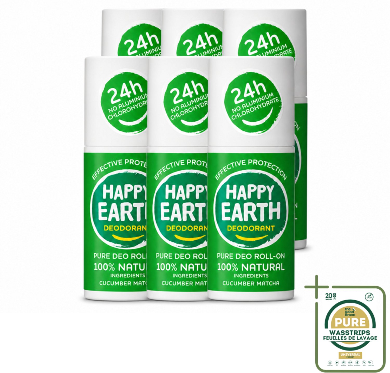 6 x Happy Earth – Deodorant Roll-On – 100% Natuurlijk Cucumber Matcha – 75 ml - Natuurlijke Deodorant - Cucumber Matcha - Geur - Roll-on Deodorant - Gevoelige Huid