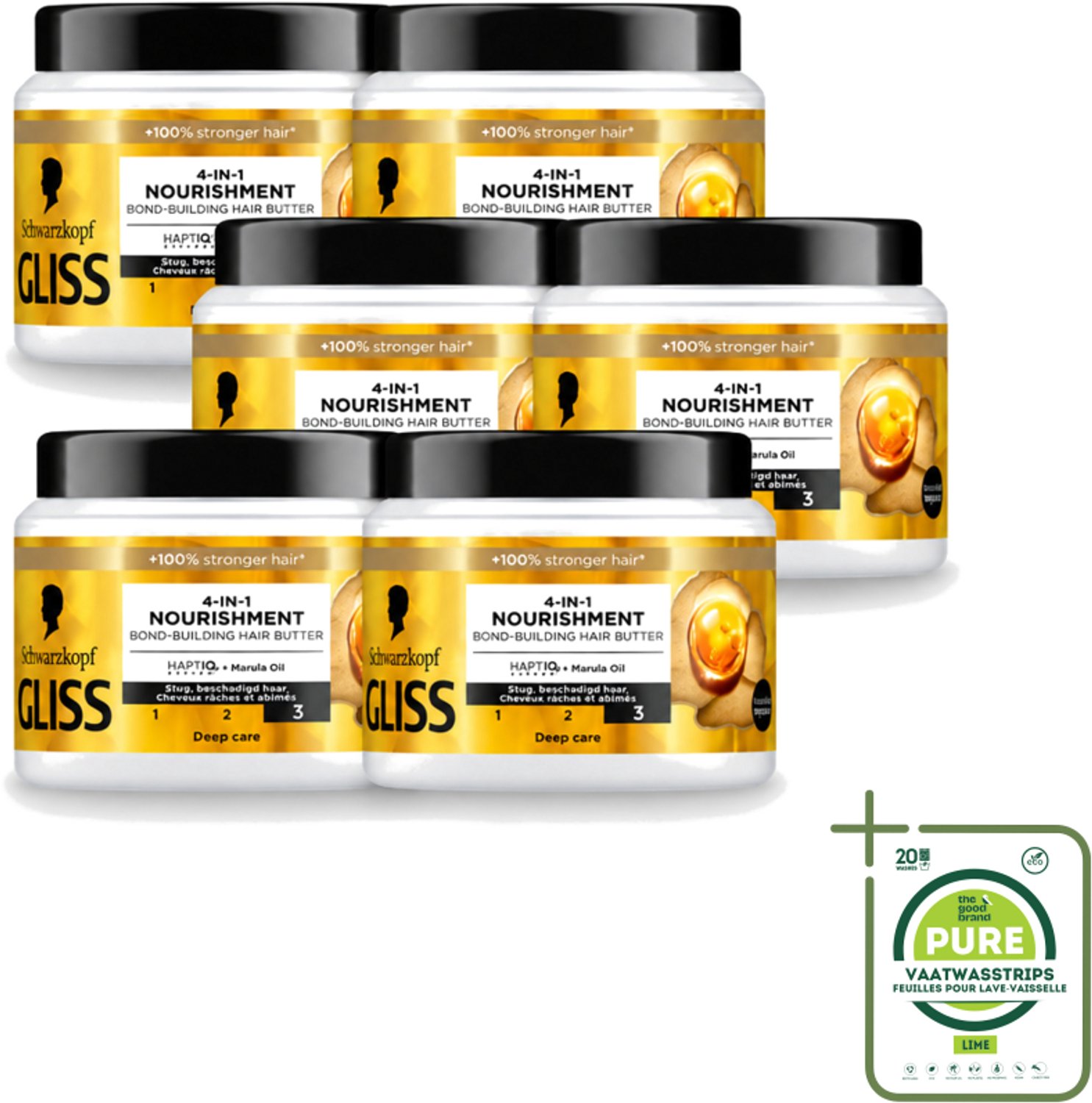6 x Gliss - Haarmasker - 4in-1 Hair Butter - Voor Intensieve Herstelverzorging - 400 ml - Grootverpakking - Vaatwasstrips - Haarmasker - Haarherstel - Haarvoeding - Droog Haar - Beschadigd Haar