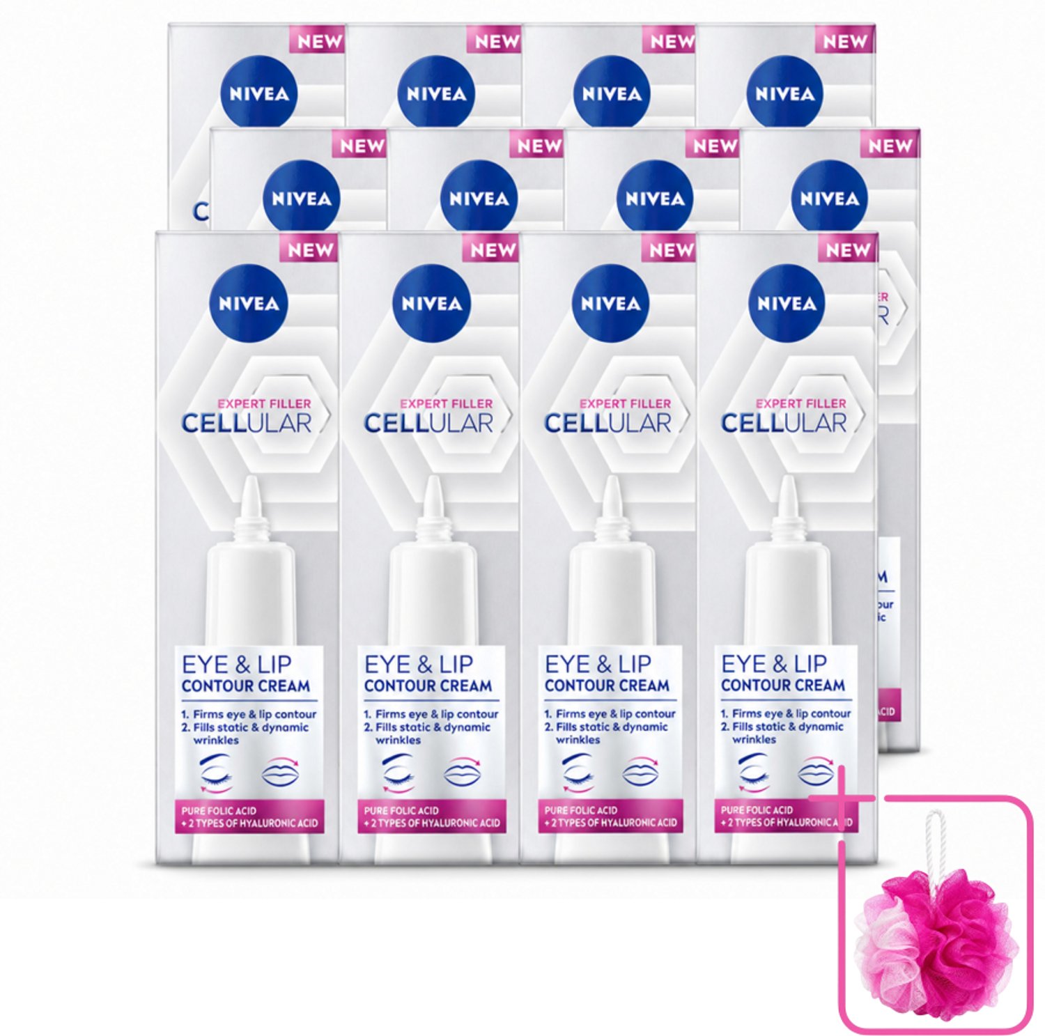 12 x NIVEA - Oogcrème - CELLular Expert Filler Anti-Veroudering - Voor ouder wordende huid - Met Hyaluronzuur & Puur Foliumzuur - 15 ml - Bulkverpakking - Anti-aging oogcrème - Douchemop - Oogcrème voor rijpe huid