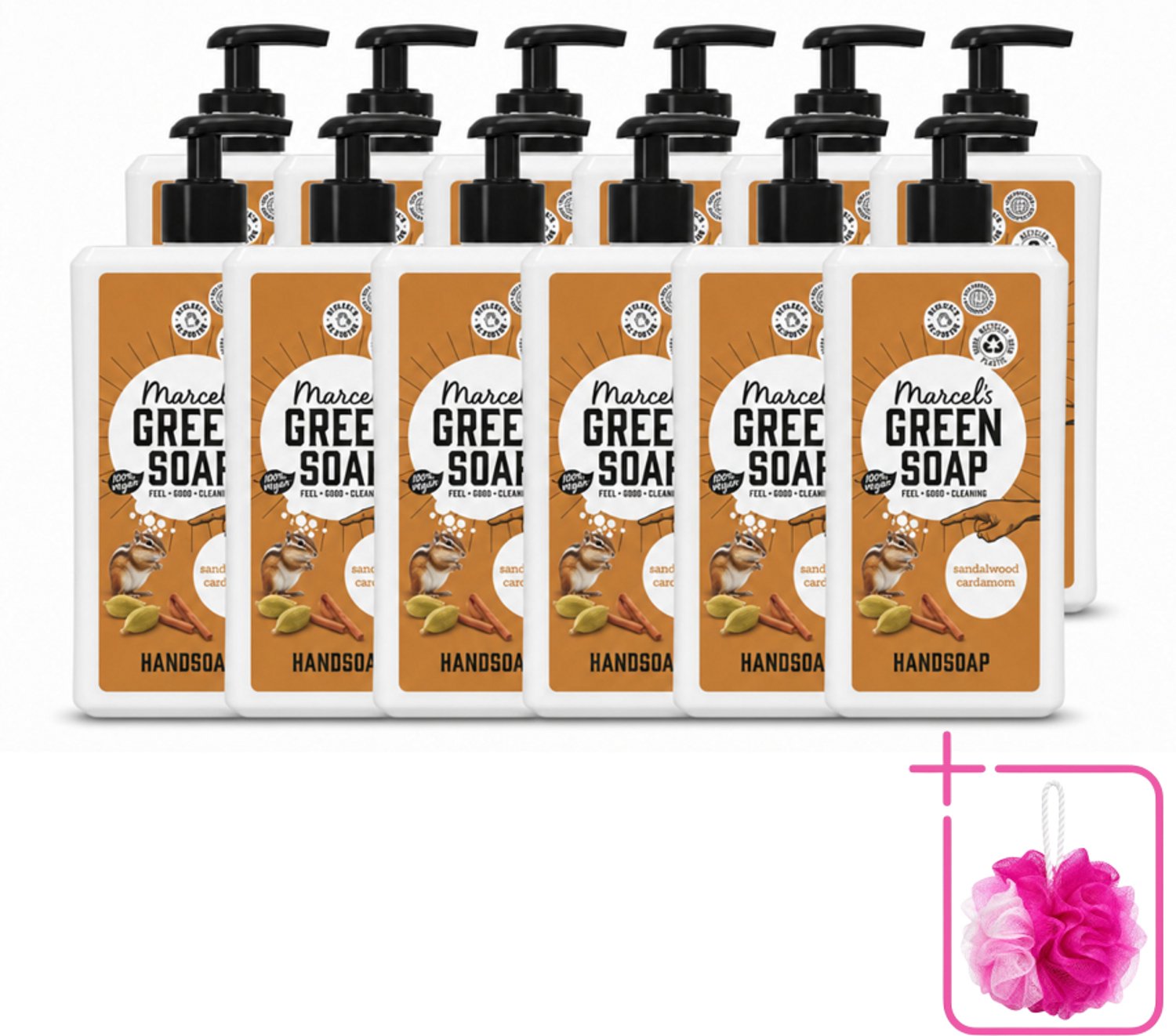 12 x Marcel's Green Soap - Handzeep - Sandelhout & Kardemom - Voor dagelijks gebruik - 500 ml - Bulkverpakking - Handzeep - Douchemop - Natuurlijke handzeep