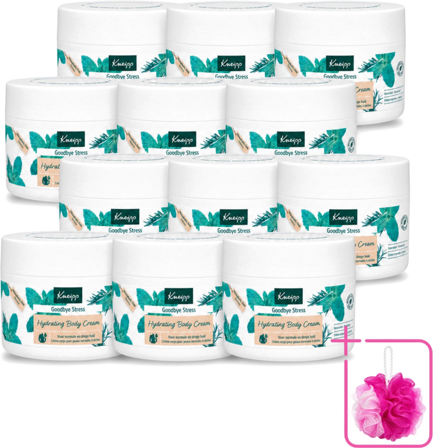 12 x Kneipp - Body crème - Goodbye Stress - Watermunt & Rozemarijn - 200 ml - Bulkverpakking - Stressvermindering - Douchemop - Huidverzorging