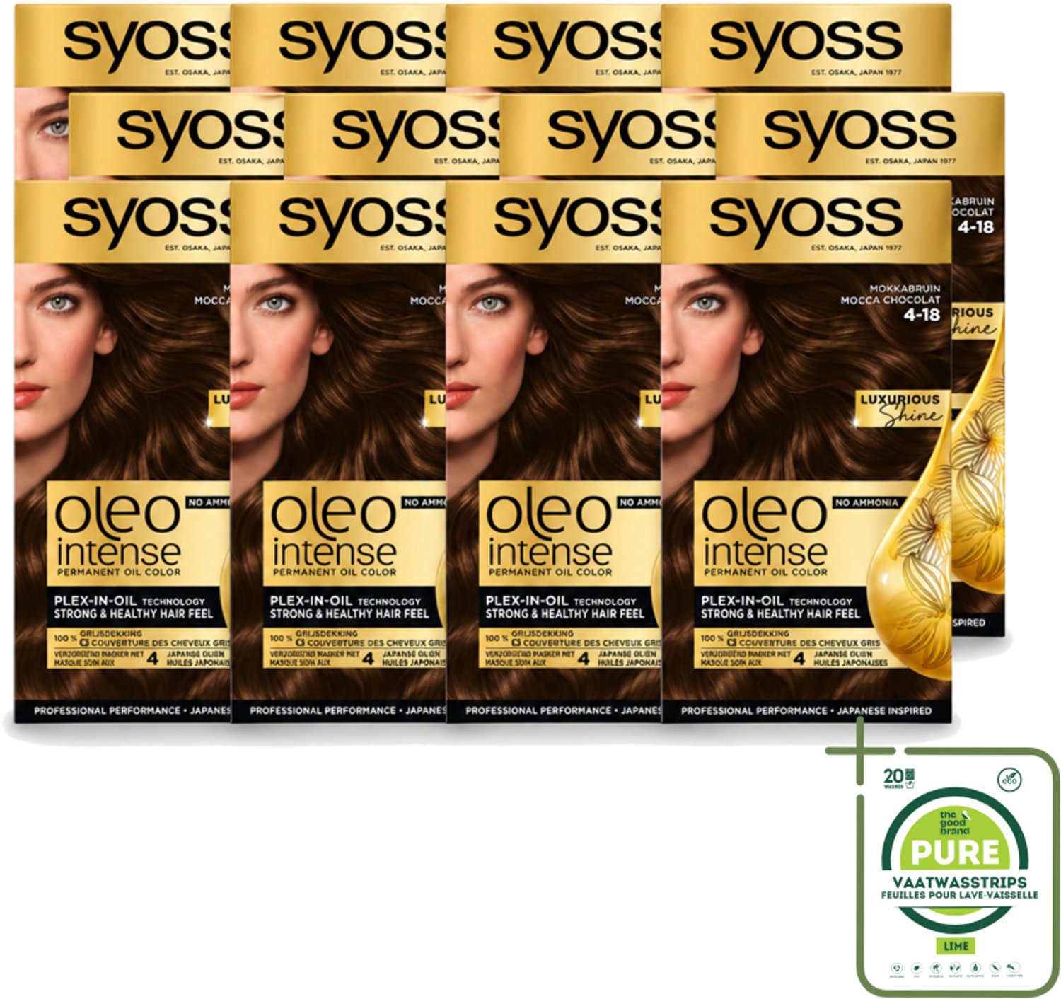12 x SYOSS - Oleo Intense 4-18 - Haarverf - Permanente Haarkleuring - Mokkabruin - Langdurige Kleur - Grootverpakking - Vaatwasstrips - Haarkleur - Haarkleuring - Mokkabruin - Haarverzorging - Haarverzorging Zonder Ammoniak