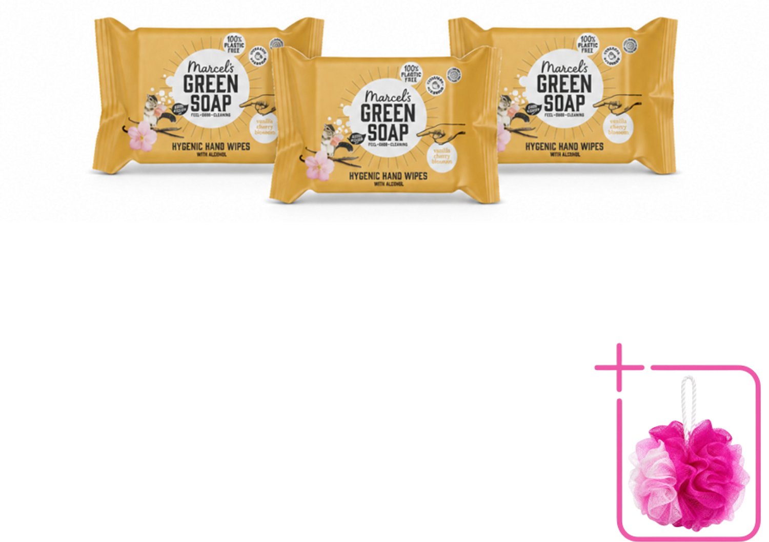3 x Marcel's Green Soap - Hand doekjes - Vanille & Cherry Blossom - Mild & handig - 15 Doekjes - Bulkverpakking - Handdoekjes - Douchemop - Handdoek