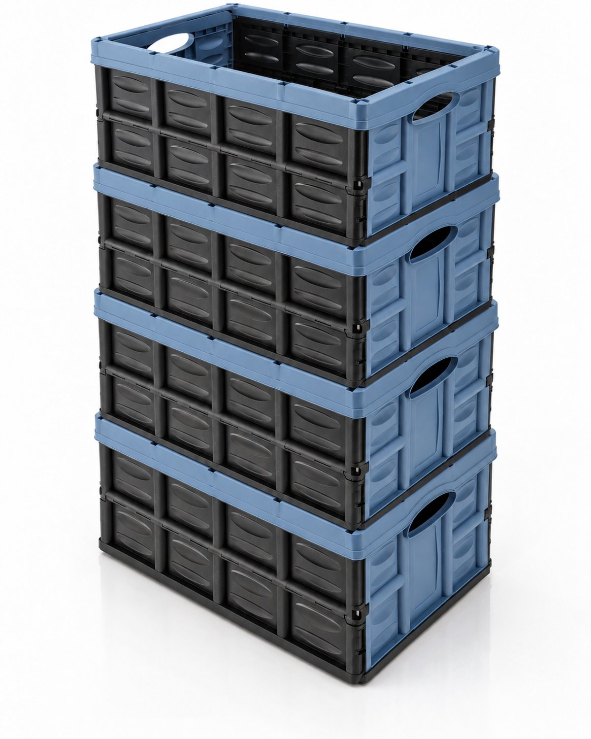 Vouwkrat 45 Liter - Set van 4 Vouwkratten - Klapkrat & Boodschappenkrat - Opvouwbare Kunststof Krat - 52,2 x 38,8 x 25,7 cm - Blauw/Zwart