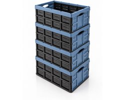 Vouwkrat 45 Liter - Set van 4 Vouwkratten - Klapkrat & Boodschappenkrat - Opvouwbare Kunststof Krat - 52,2 x 38,8 x 25,7 cm - Blauw/Zwart