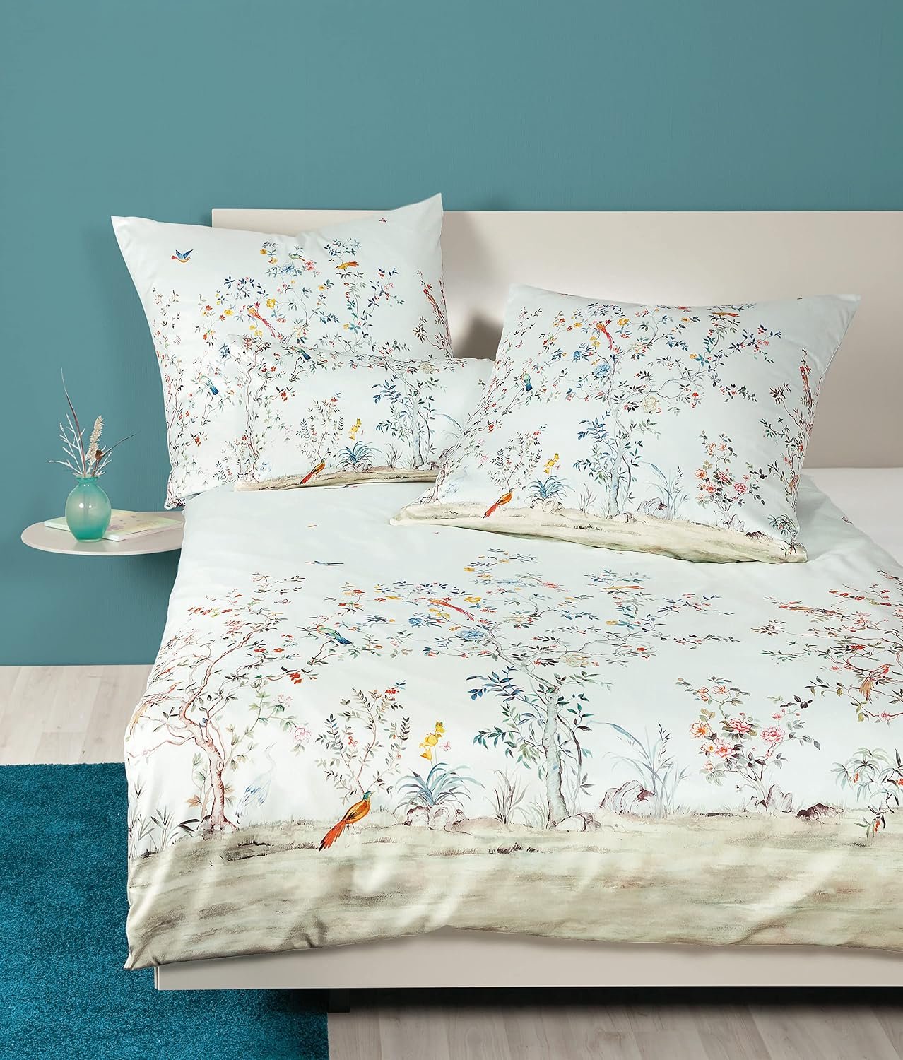 Janine Mako Satin Beddengoed 135x200cm + 80x80cm Mineral Blue Jade