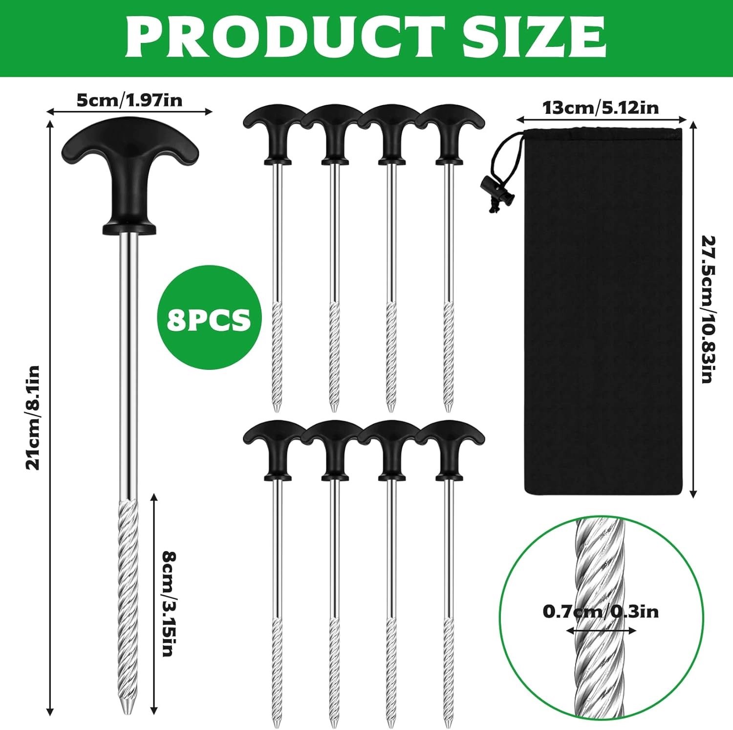 8x Sterke Metalen Grondpennen 21cm - Spiraalvormig voor Camping
