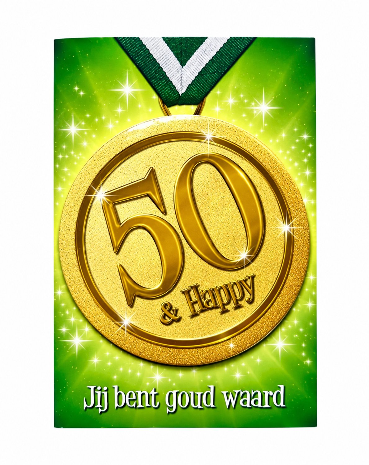 Miko - Verjaardagskaart - Wenskaart - Medaille - Button - 50 & Happy - Jij bent goud waard - 50 jaar