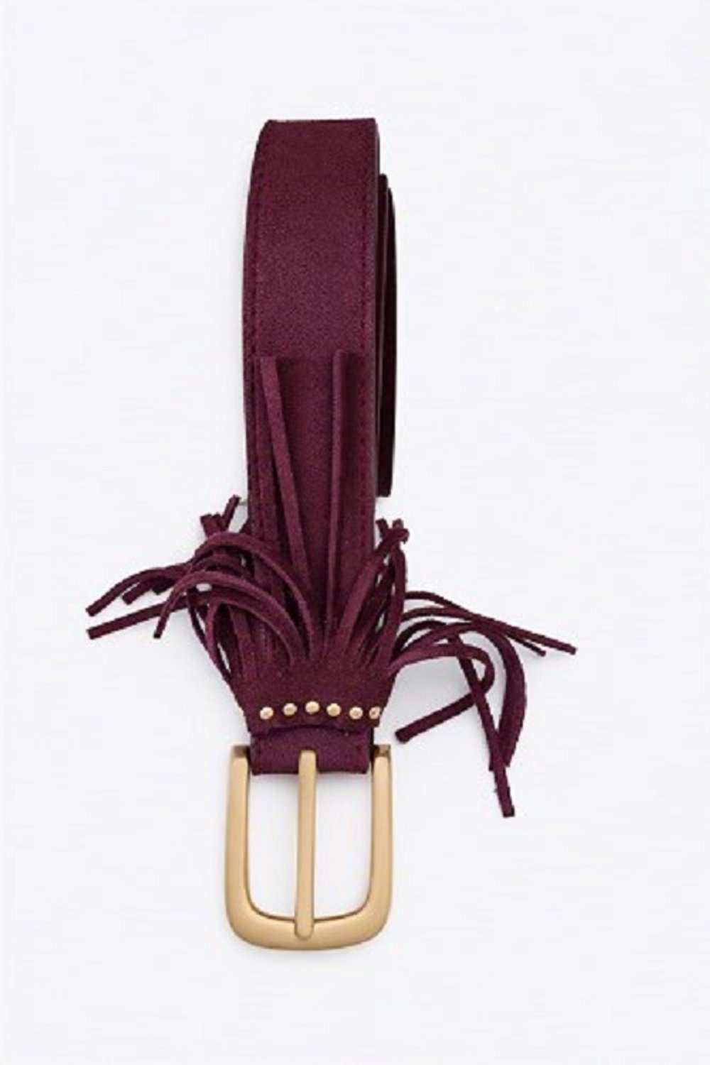 SH-leren suède-dames riem-bordeaux-franje bij gesp-goudkleurige gesp-85 t/m100cm