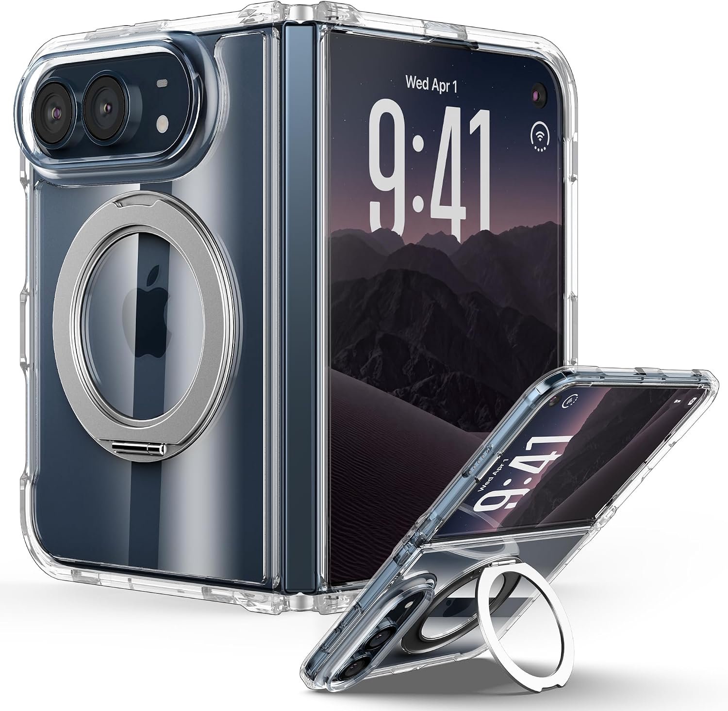 Zandarix Hoesje Geschikt voor Apple iPhone Duo - Geschikt voor Mag - 360 Roterende Ringstandaard - Schokbestendig - Militaire Kwaliteit - Back Cover Hoesje - Transparant