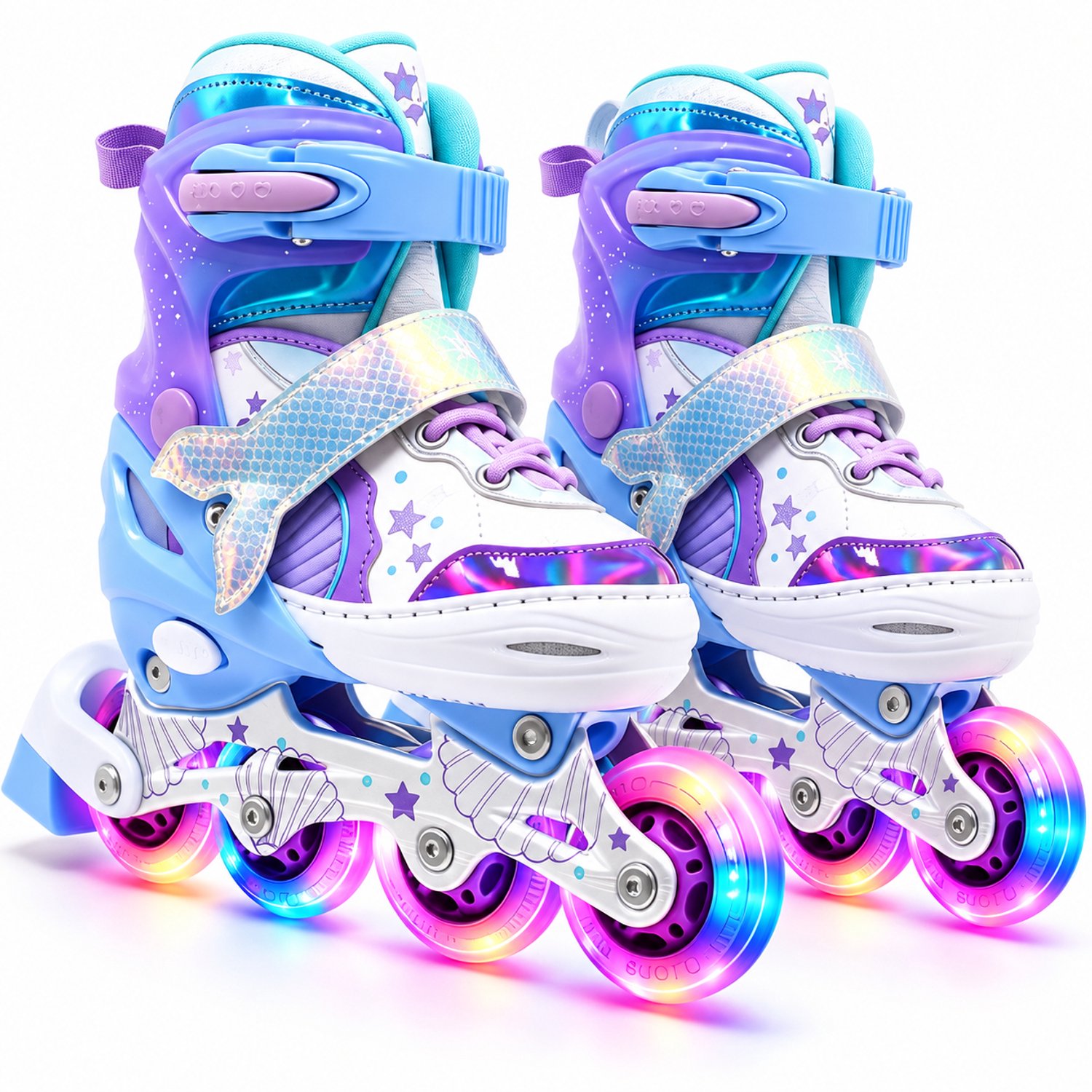 Suotu Skeelers - Inlineskates Verstelbaar - Skeelers meisjes en jongens - Maat: EUR 32-36 - Lichtgevende wielen - S79 - Meermin - M