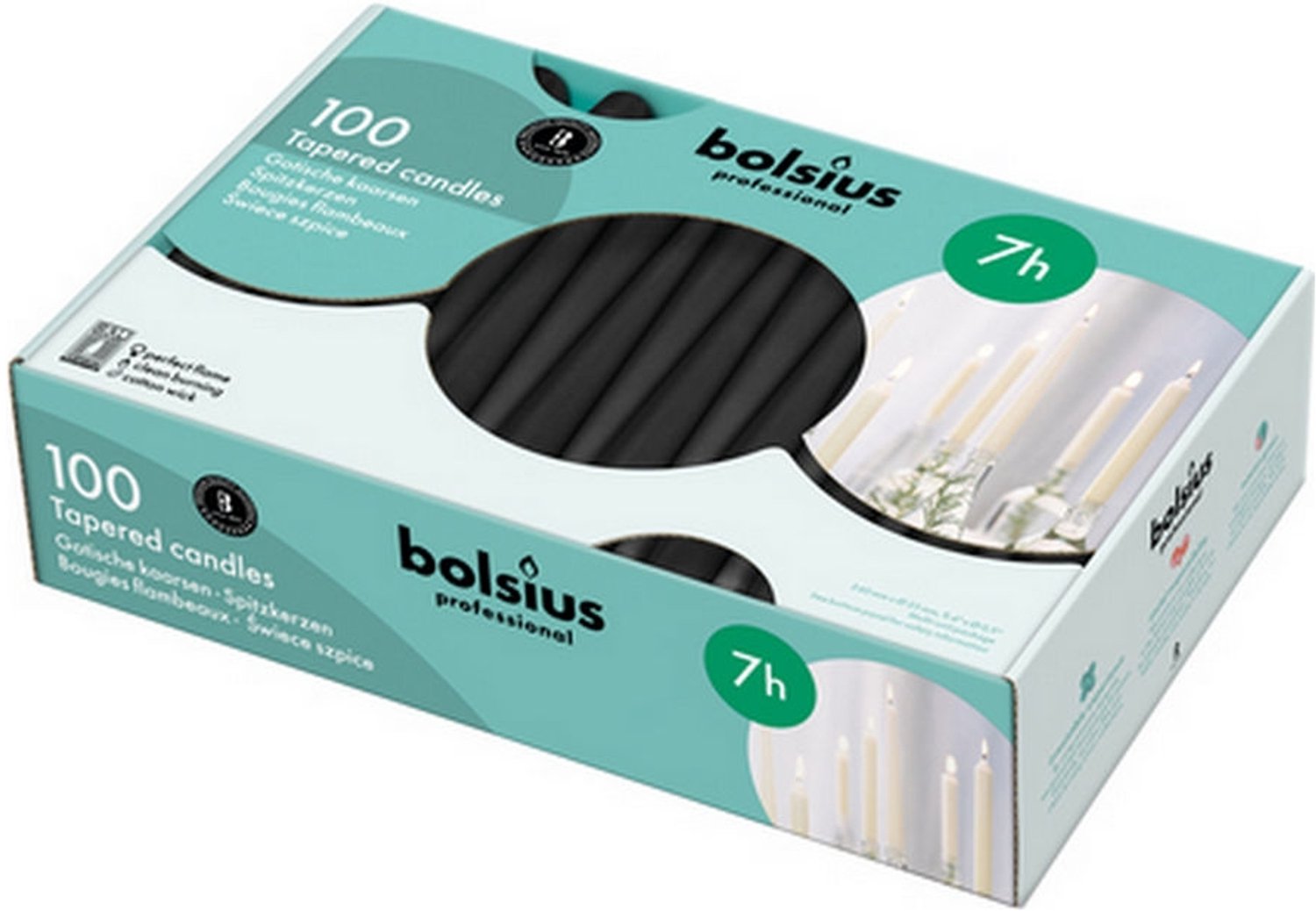 200 stuks Bolsius gotisch zwart dinerkaarsen 240/23 (7 uur)