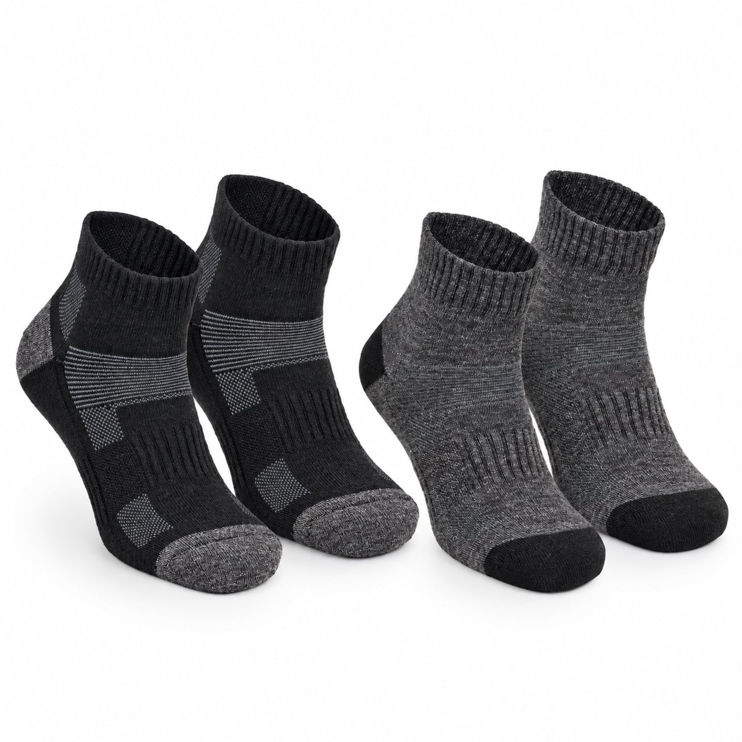 Norfolk - Dubbellaagse Anti-Blaren - Merino Wol Wandelsokken - 2 Paar - Maat 39-42 - Zwart/Grijs - Avery qtr